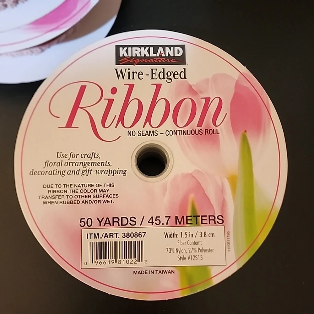 3 Rolls Kirkland Signature Wire-Edged Ribbon, Approx 125 yards total